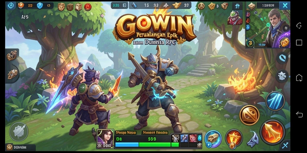 Tangkapan layar GOWIN yang menunjukkan pertempuran epik dalam dunia RPG.