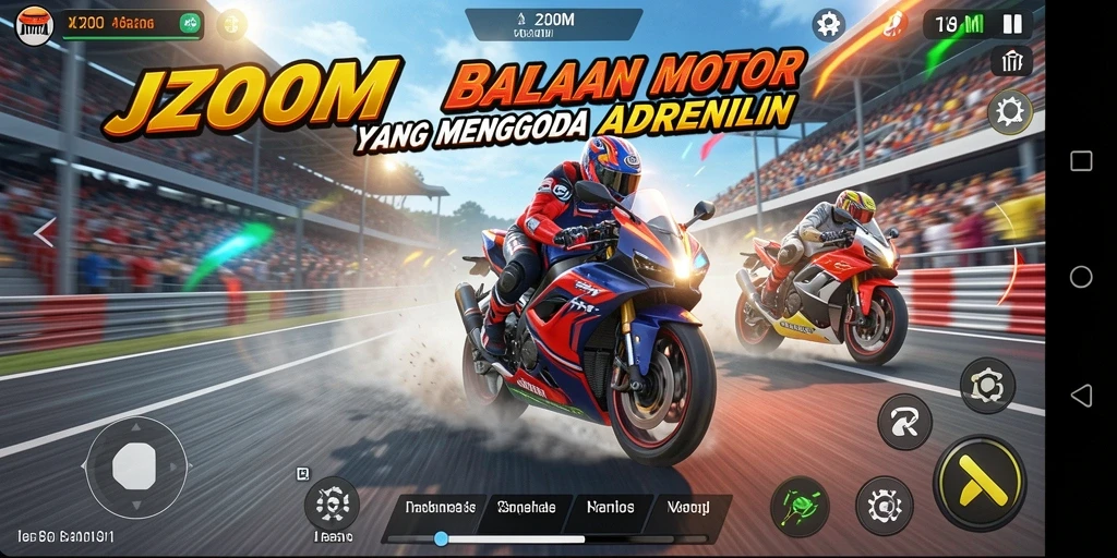 Tampilan gameplay J200M saat balapan motor yang seru.