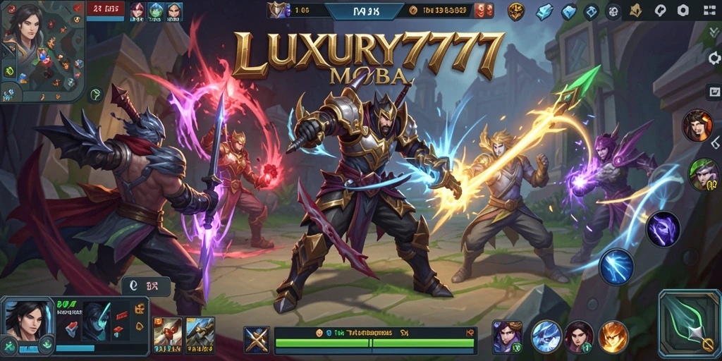 Tangkapan layar gameplay epik dari LUXURY777 di arena pertarungan MOBA.